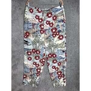 Big Dogs Hawaiian Casual Pants Mens Sz XL Blue Red Green Rayon Drawstring Waist‎